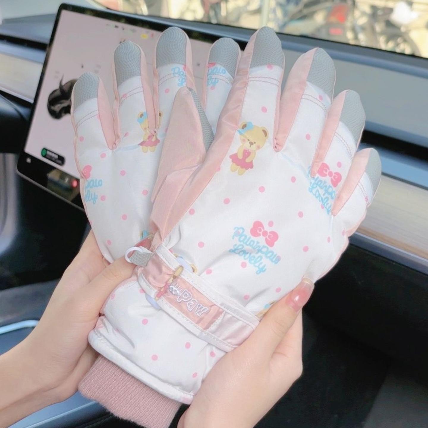 滑雪手套中大童女士冬季加绒加厚