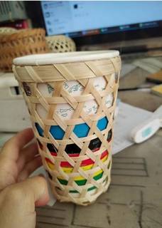 手工编织六角形竹编杯套创意商用防滑防烫奶茶杯套独立包装编织品