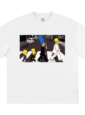 辛普森一家The Simpsons复刻披头士过马路短袖美式卡通宽松T恤