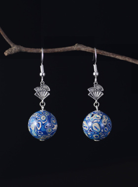 耳环耳饰纯手工非遗大漆珠子镶嵌欧珀配925银生日节日送友礼品