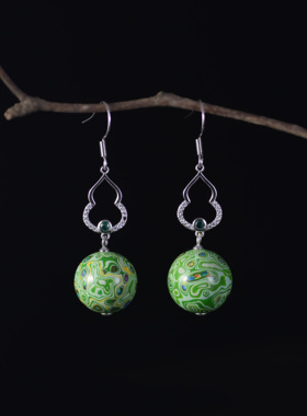 耳环耳饰纯手工非遗大漆珠子镶嵌欧珀配925银生日节日送友礼品