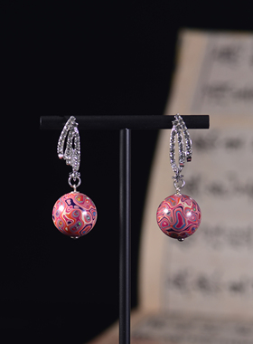 耳环耳饰纯手工非遗大漆珠子镶嵌欧珀配925银生日节日送友礼品