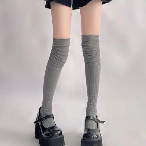 长筒袜高筒过膝袜长袜靴袜春秋奶白色护膝堆堆袜拼接女袜子JK长腿