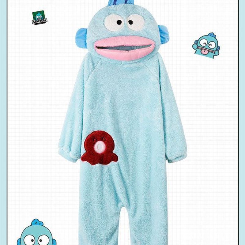 搞怪丑鱼情侣睡衣女冬季珊瑚绒加厚加绒睡袍男士连体家居服套装