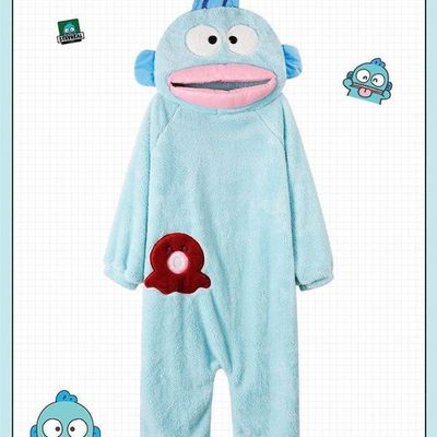 搞怪丑鱼情侣睡衣女冬季珊瑚绒加厚加绒睡袍男士连体家居服套装