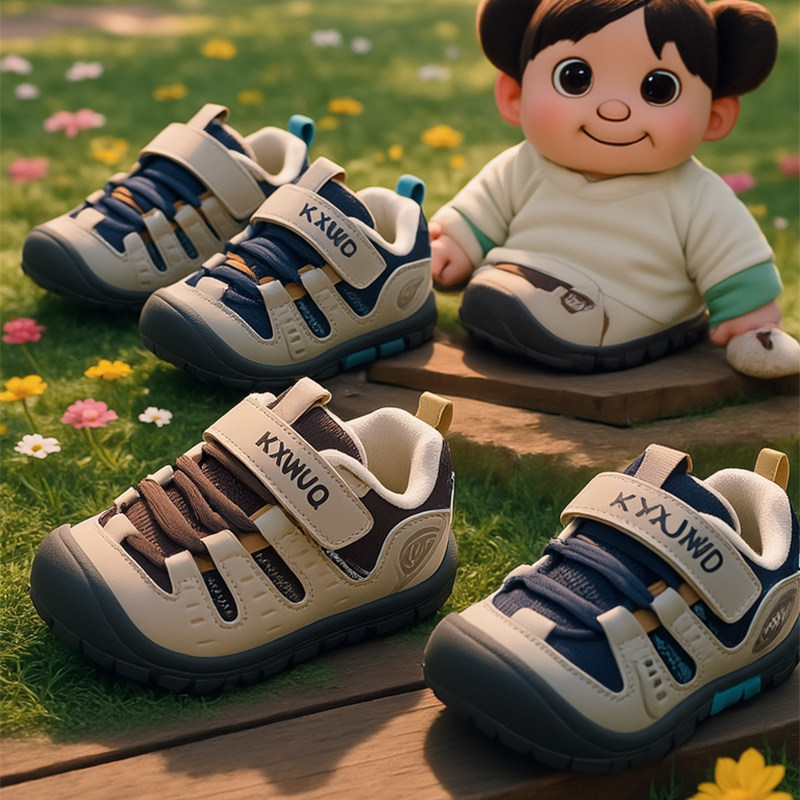 开心娃2025冬季中小童运动鞋魔术贴皮面时尚百搭防滑耐磨休闲鞋子