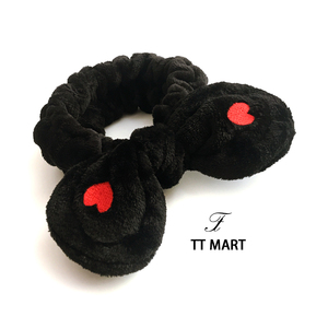 韩国秋冬可爱卡通兔耳朵爱心米老鼠刺绣松紧洗脸毛绒束发带