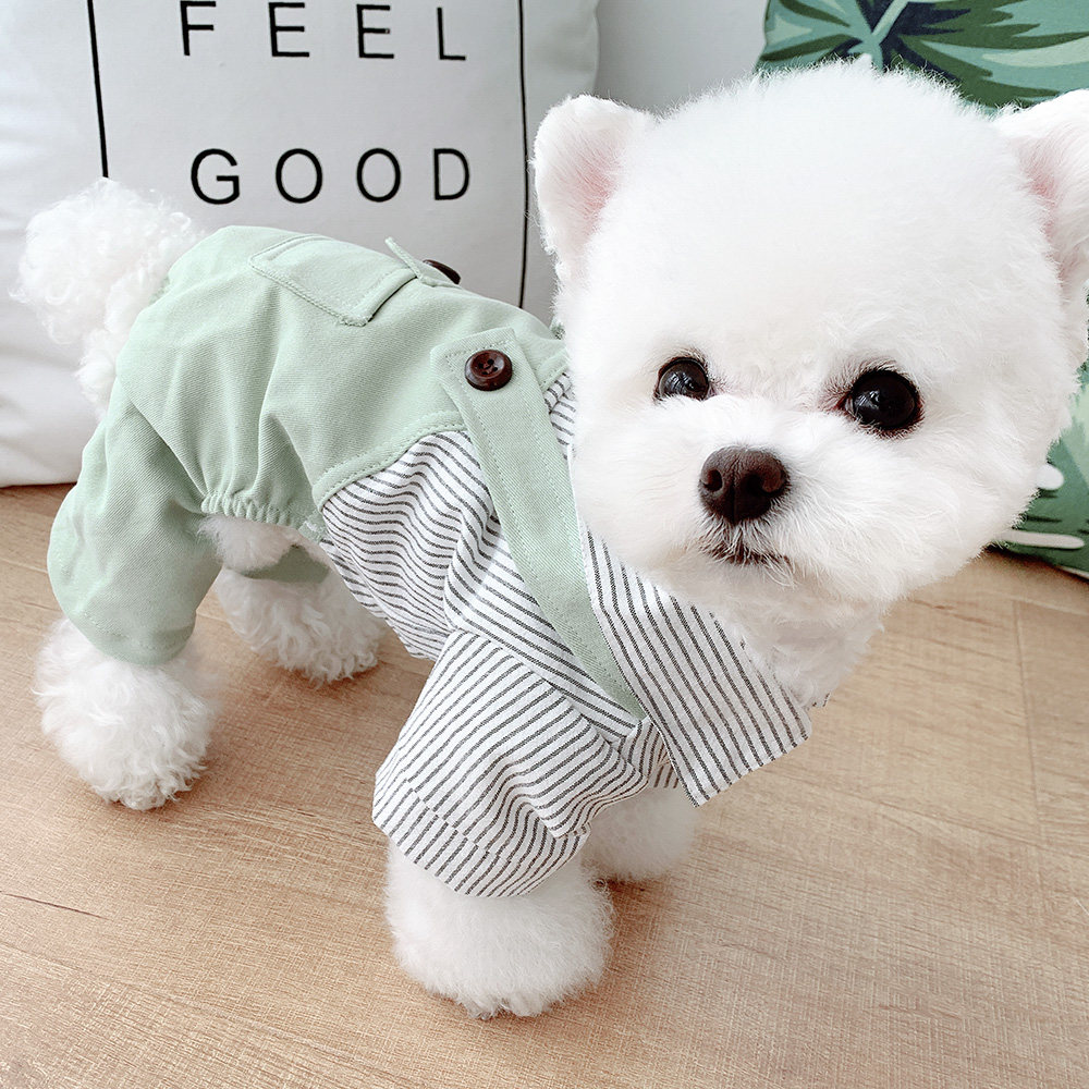 春夏薄款宠物比熊小型犬雪纳瑞泰迪博美小狗狗衣服四脚衣抱婴袋条