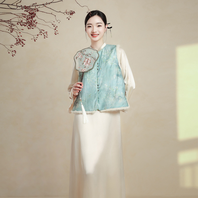 千家烟雨天丝麻水貂毛加棉马甲