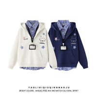 Two new autumn and winter school style loose bf couple fleece jackets with star check patchwork hoodies for women thumbnail 6