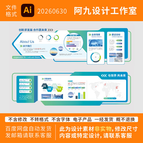 蓝绿色科技感企业形象墙背景板文化墙设计标语团队简介地图分布图