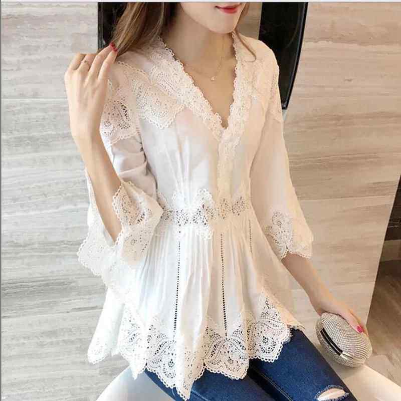 Blouse Han Fan Easy V-neck spring and autumn fashion pagoda sleeve Lace Baby unlined upper garment Waist Lotus leaf jacketin the Women's clothing/Boutique , Lace shirt/Chiffon shirt  category - from Buy2taobao.com to provide professional Taobao agent buy service