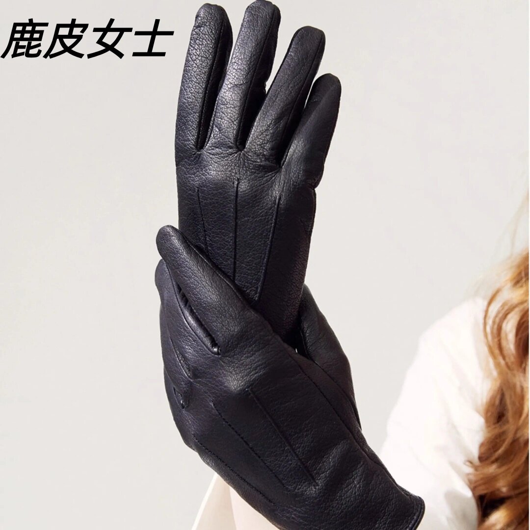 女士真皮手套秋冬季加绒保暖骑行开车户外休闲潮流鹿皮手套图片
