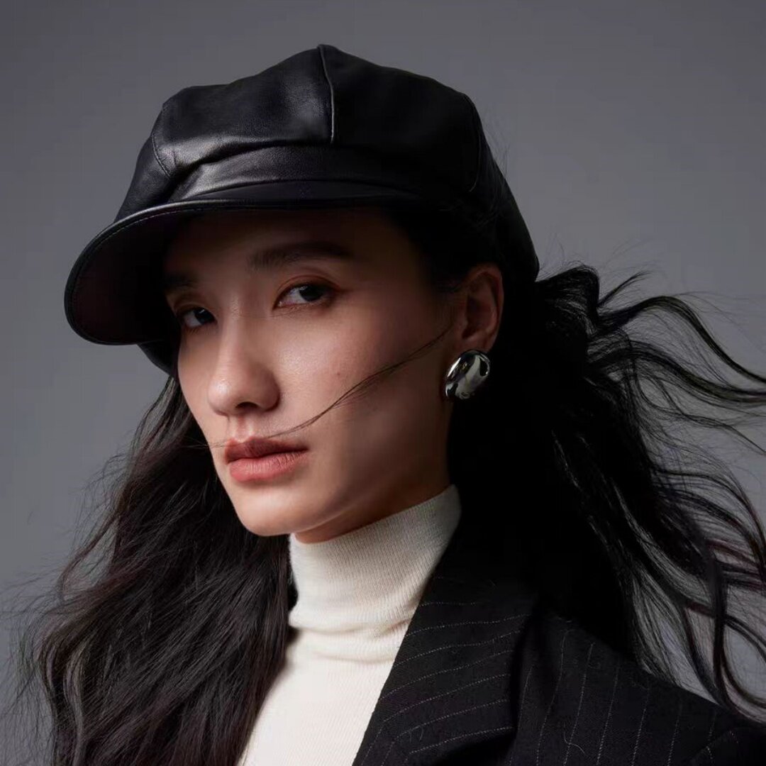 新款真皮帽子八角帽秋冬季女士羊皮贝雷帽画家帽时尚潮流保暖百搭图片