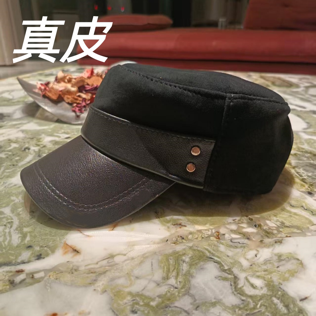 男士真皮帽子秋冬季单薄透气平顶帽休闲鸭舌帽中老年保暖棒球帽