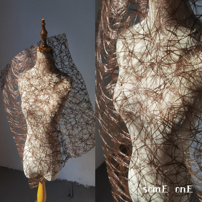 复古咖鸟巢藤蔓编织原创立体重肌理不规则褶皱面料改造设计师布料