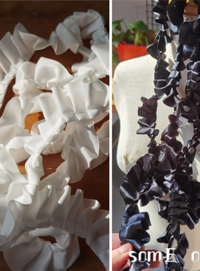 简约日系绳结花边 diy褶皱肌理连衣裙礼服木耳边设计师辅料面料布