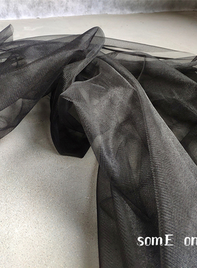 偏硬挺黑色透视珠光网纱布料 服装面料裙 加密网纱婚庆礼服设计面