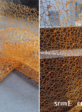 原创不规则黄橙色镂空表达肌理面料 服装辅料材料造型特殊网布料