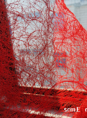 红色空间系列/鸟巢 立体肌理镂空面料 空间系列设计素材 设计师布