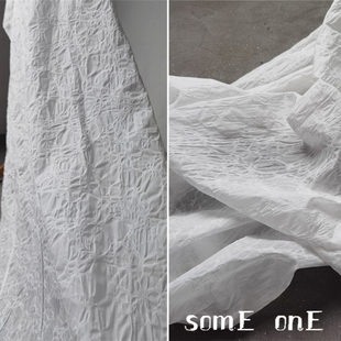 设计师面料 创意服装 欧美原创白细胞挤压肌理布 蓬蓬裙外套裙装