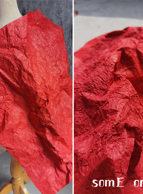原红色花衣双层肌理纸 造型褶皱压褶手揉布 装饰衣帽舞台演出布料