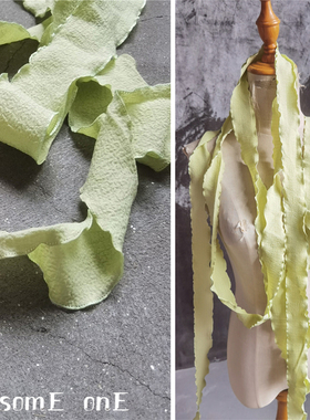 芥末绿色飘带 设计师泡泡纱装饰创意肌理褶皱辅料 毕业设计花边布