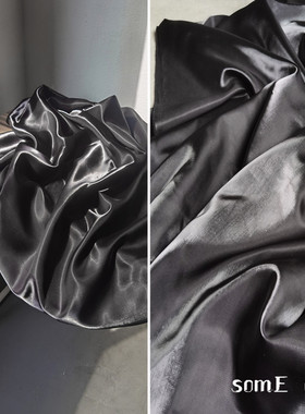 黑色液态水晶缎布料 水光丝缎布黑白丝礼服婚纱光泽亮面设计师