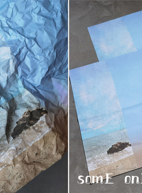 服装面料蓝色海岸边肌理纸 可褶皱压创意时尚时装设计师个性布料