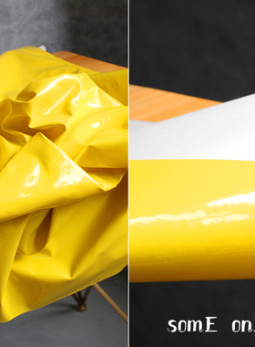 亮黄色PU无弹亮面镜面皮布 硬挺漆皮人造革软包手工创意设计材料