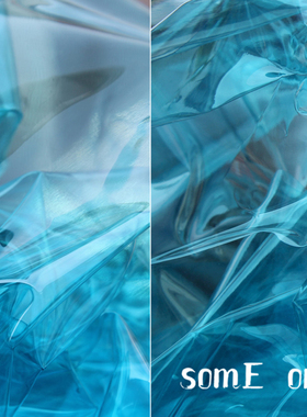 淡蓝色镭射幻彩透明液体膜 防水pvc风雨衣皮革服装tpu设计师布料