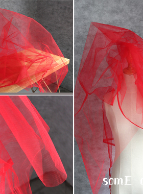 大红色硬正六角眼硬质网纱 造型硬挺挺括哑光宽幅礼服时装裙面料