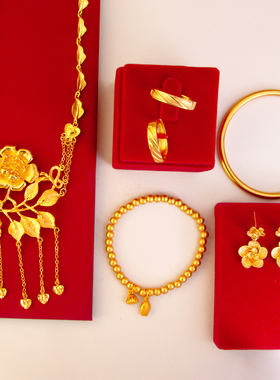 新中式仿金立体桃花新娘项链套装