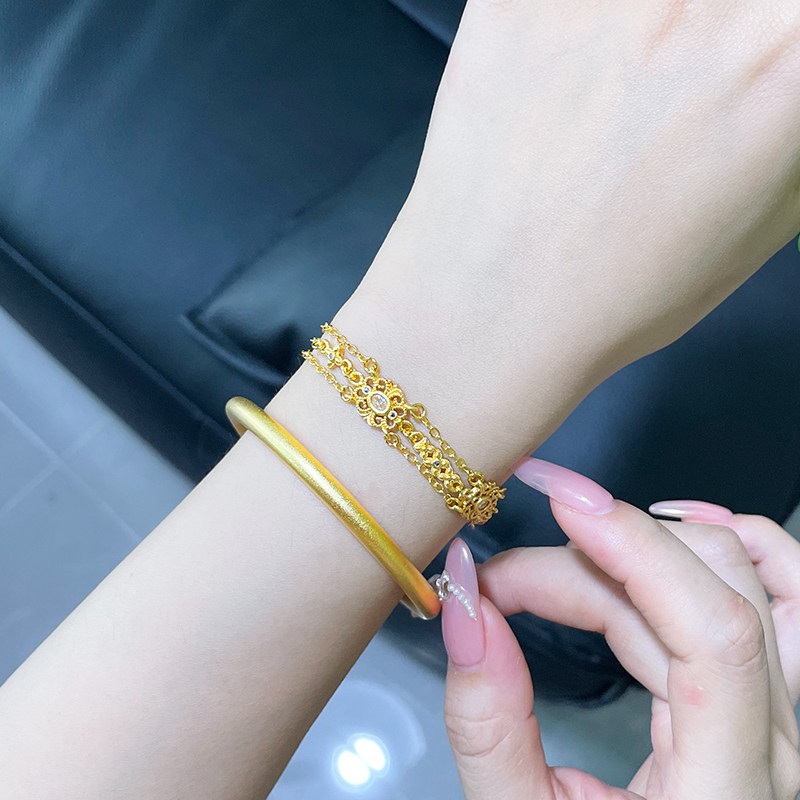 新款5D工艺花丝手链女甜美镀金色手链订婚婚单品时尚三金道具饰品