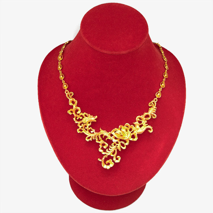 新款金饰品婚嫁首饰新娘铜镀黄金色项链女龙凤结婚霸气龙凤项链