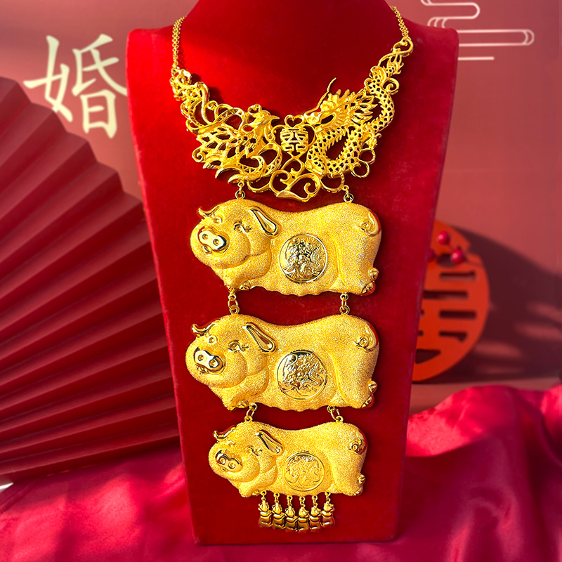 新款结婚镀金猪牌项链女小猪首饰