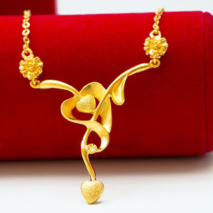 秀气铜镀金心心相印项链沙金新娘结婚项链爱心镀金饰品婚嫁配饰
