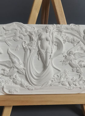 《美人鱼》石膏浮雕装饰画桌面装饰扩香北欧风艺术橱窗陈列拍照道