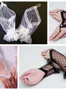 只有白色红色   清仓甩  露指手套  蕾丝手套