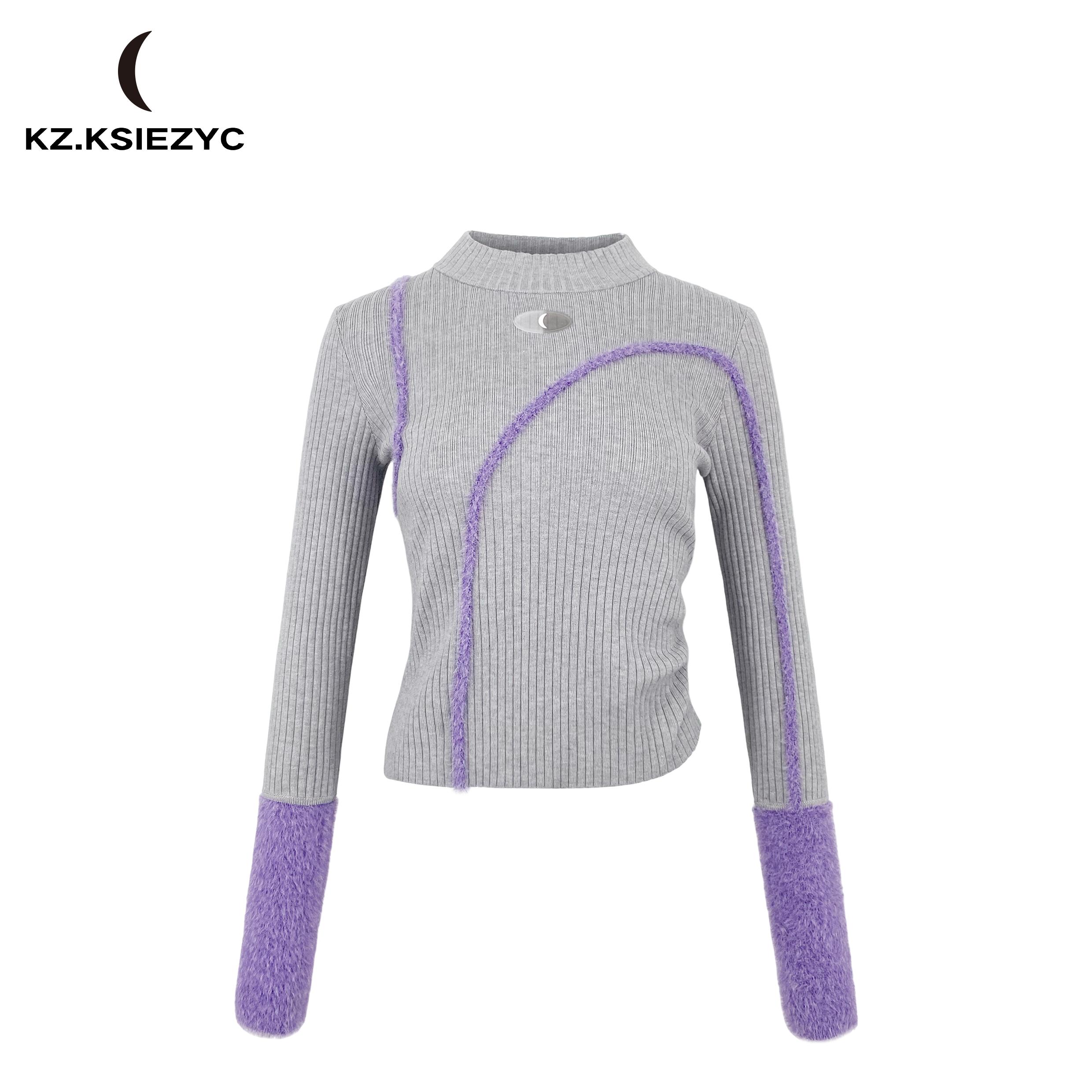 KZ.KSIEZYC设计师品牌 2024秋冬新款拼色修身款线条针织上衣打底