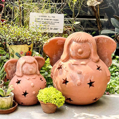 红陶粗陶摆件庭院装饰胖天使