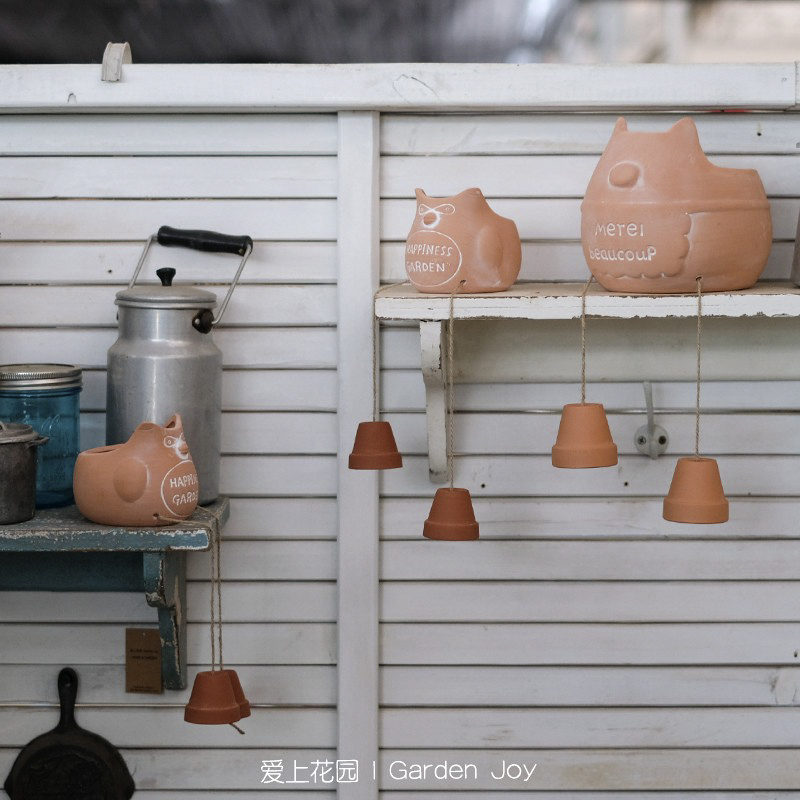 爱上花园大长腿猫头鹰花盆装饰摆件童趣细致红陶陶盆花园杂货花盆