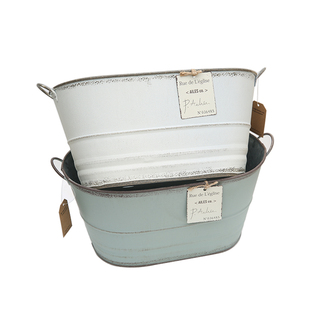 爱上花园杂货园艺花园装饰铁艺做旧双耳椭圆吊牌铁皮桶花盆花盒