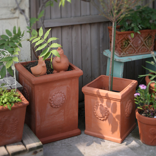方口直身 爱上花园 罗马柱底座 粗制红陶花盆器陶盆陶缸透气乡村