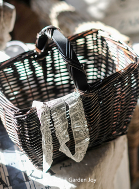 爱上花园 手工柳编 家居装饰收纳篮挂篮 复古色 中古篮子黑色系