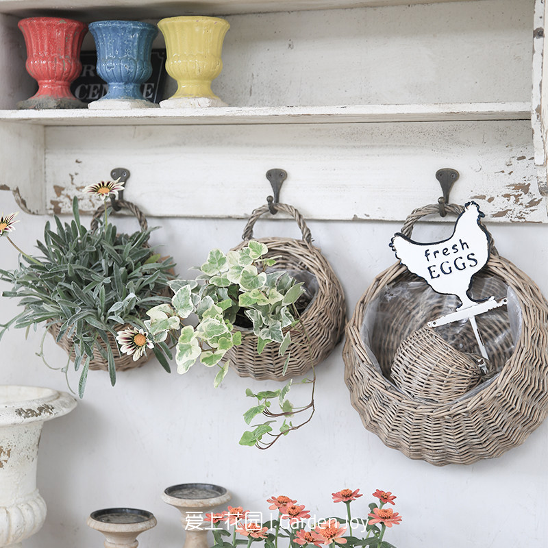 爱上花园丨园艺杂货 做旧 柳编圆形壁挂篮 满30包邮