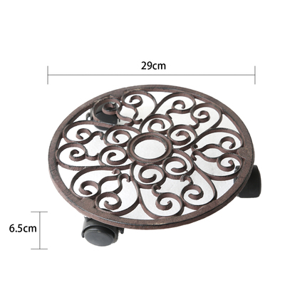 爱上花园铸铁花盆底托万向轮装饰欧式复古圆形盆器移动铸铁托盘