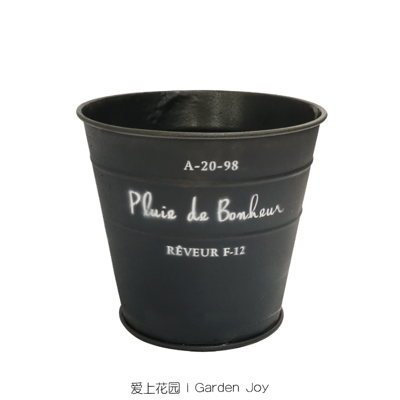 爱上花园 铁艺做旧花日系铁皮桶草花套盆花盆 isn黑色收底敞口盆