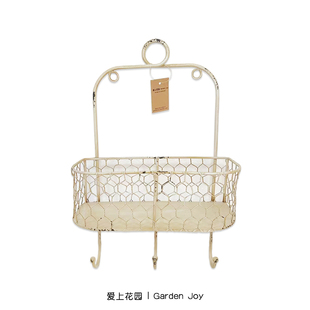 爱上花园丨园艺杂货 花园庭院装饰铁丝壁挂 做旧米黄三钩壁挂吊篮