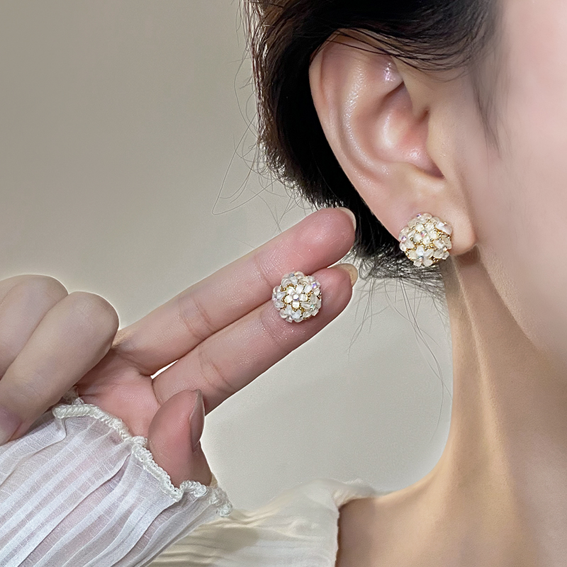 999纯银耳针花朵半圆耳钉